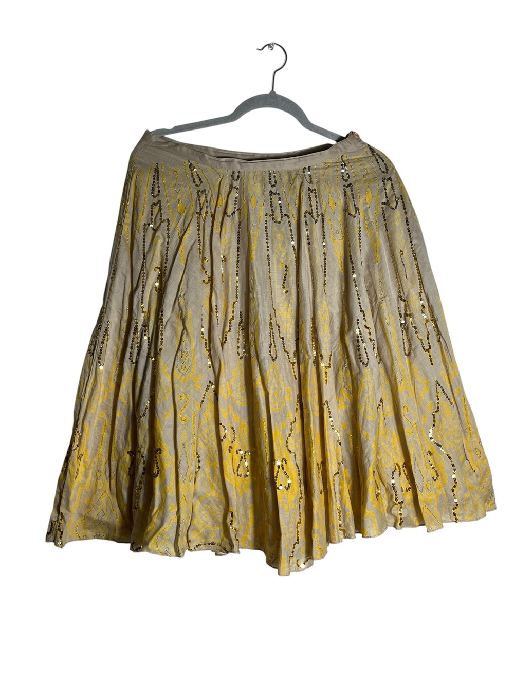 Bebe Sequin Embellished Skirt Beige Gold Cotton Mini Size S